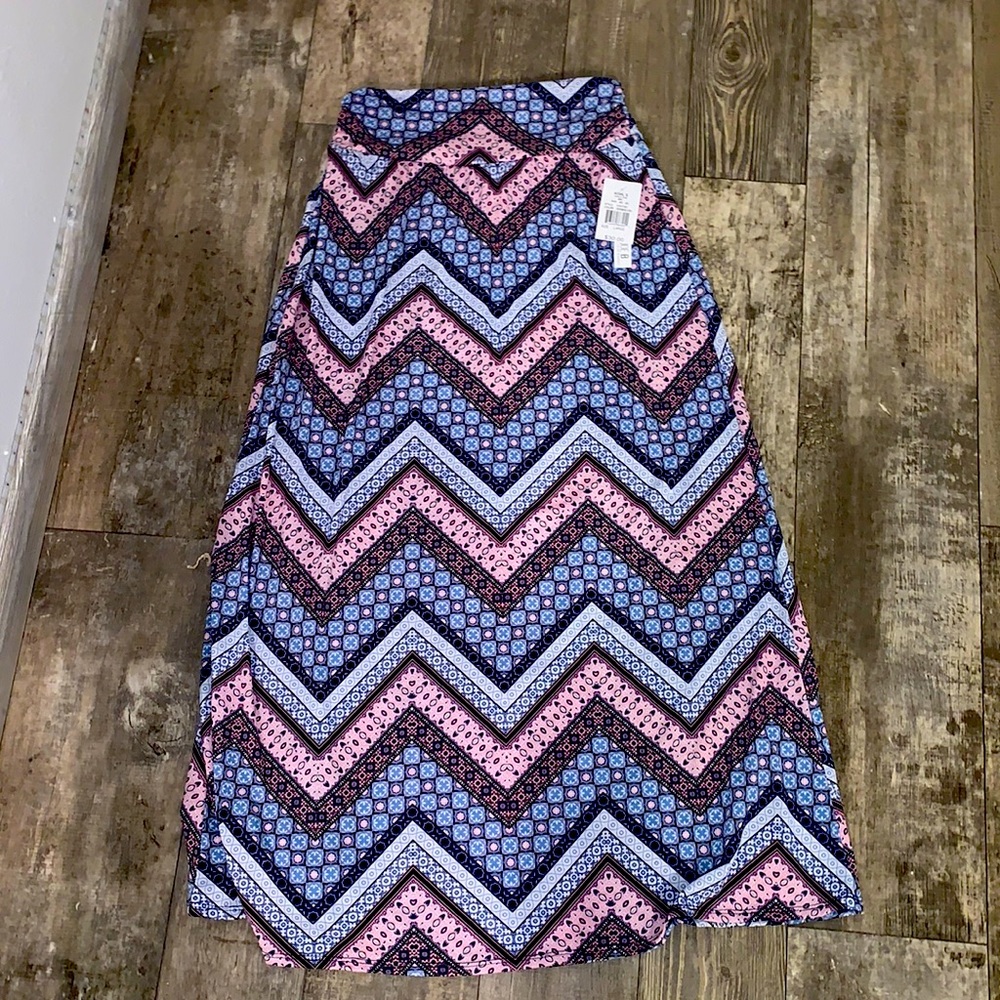 Patterned Blush and Blue Maxi Skirt